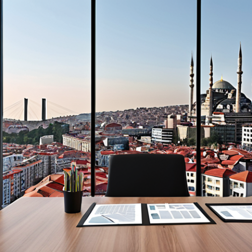 Home 18 **"A clear, concise business report visualized, showing data visualization with easy-to-understand charts in a modern office setting, Istanbul skyline in the background."** (Focus: Clarity, data visualization, Turkish context)