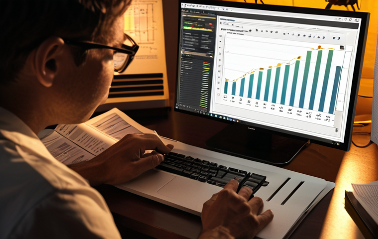 **A person analyzing data charts and graphs on a computer screen, surrounded by notes and documents. The scene is lit with a warm, inviting glow, suggesting focus and insight. Emphasize the use of visual elements to understand complex information.**